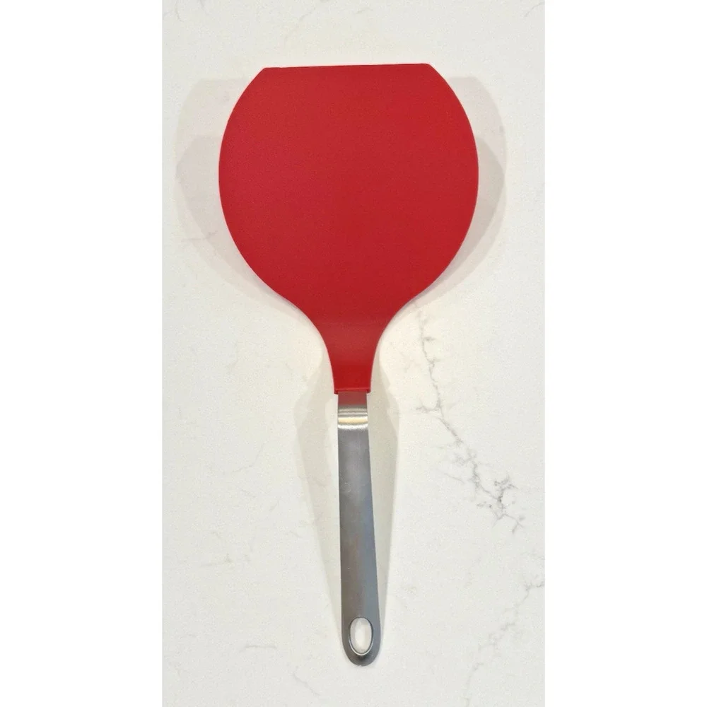 CRATE & BARREL Rust Proof Stainless Silicone Red Wide Flipper Turner Spatula